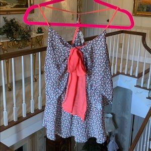 C’isa Sleeveless Floral Navy Top with Coral Bow S
